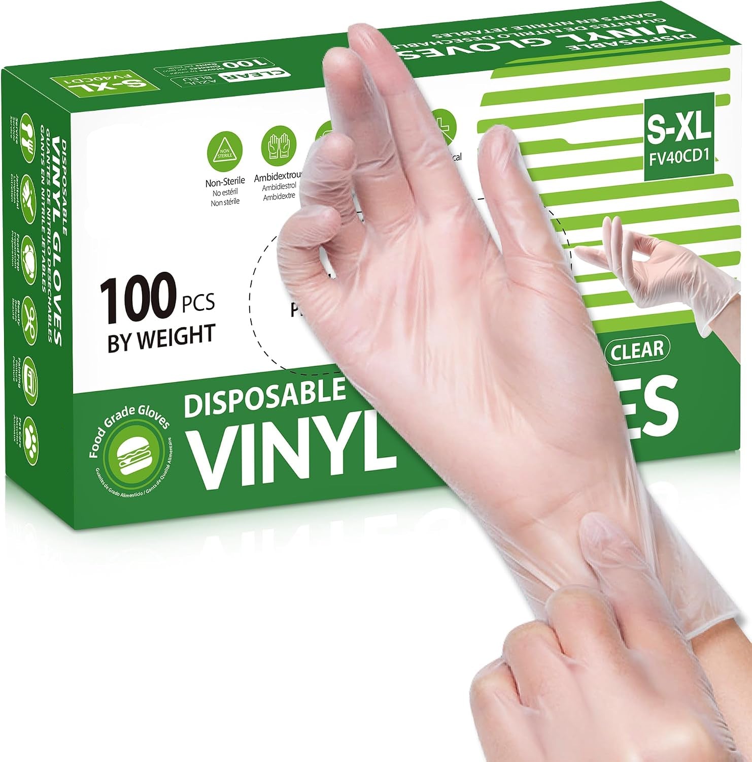 Greenhaus Gardening Clear Disposable Vinyl Gloves, Food Safe, Latex-Free & Powder-Free