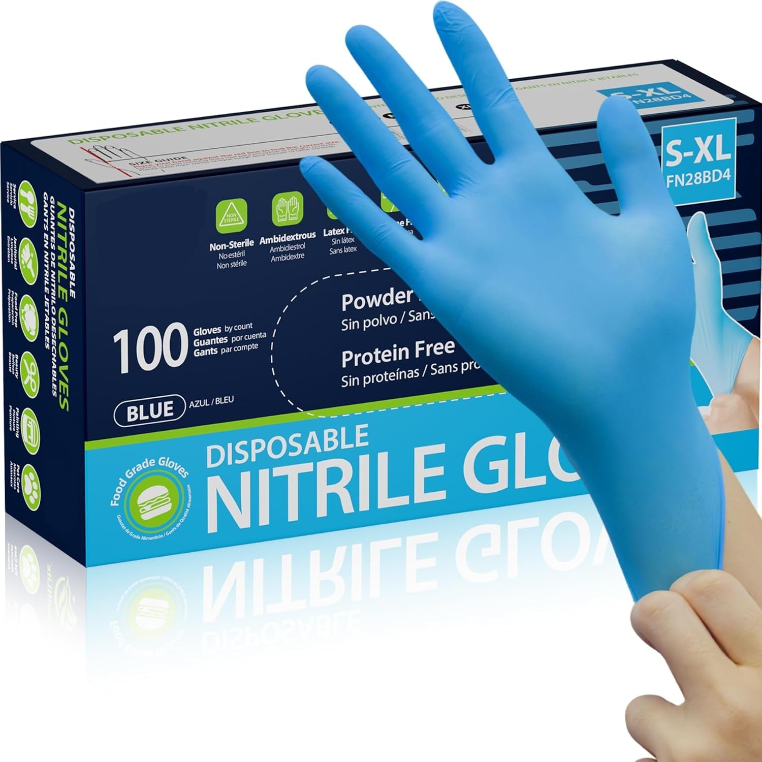 Greenhaus Gardening Blue Nitrile Disposable Gloves, Food Safe, Latex-Free & Powder-Free, 100 Count