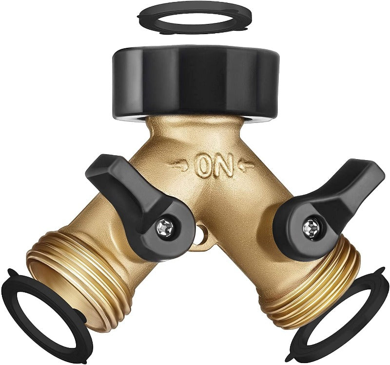 Greenhaus Gardening Brass Hose Adapter with Watertight Ball Valves
