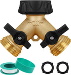 Greenhaus Gardening Heavy-Duty 2-Way Brass Garden Hose Splitter with Individual Shut-Off Valves