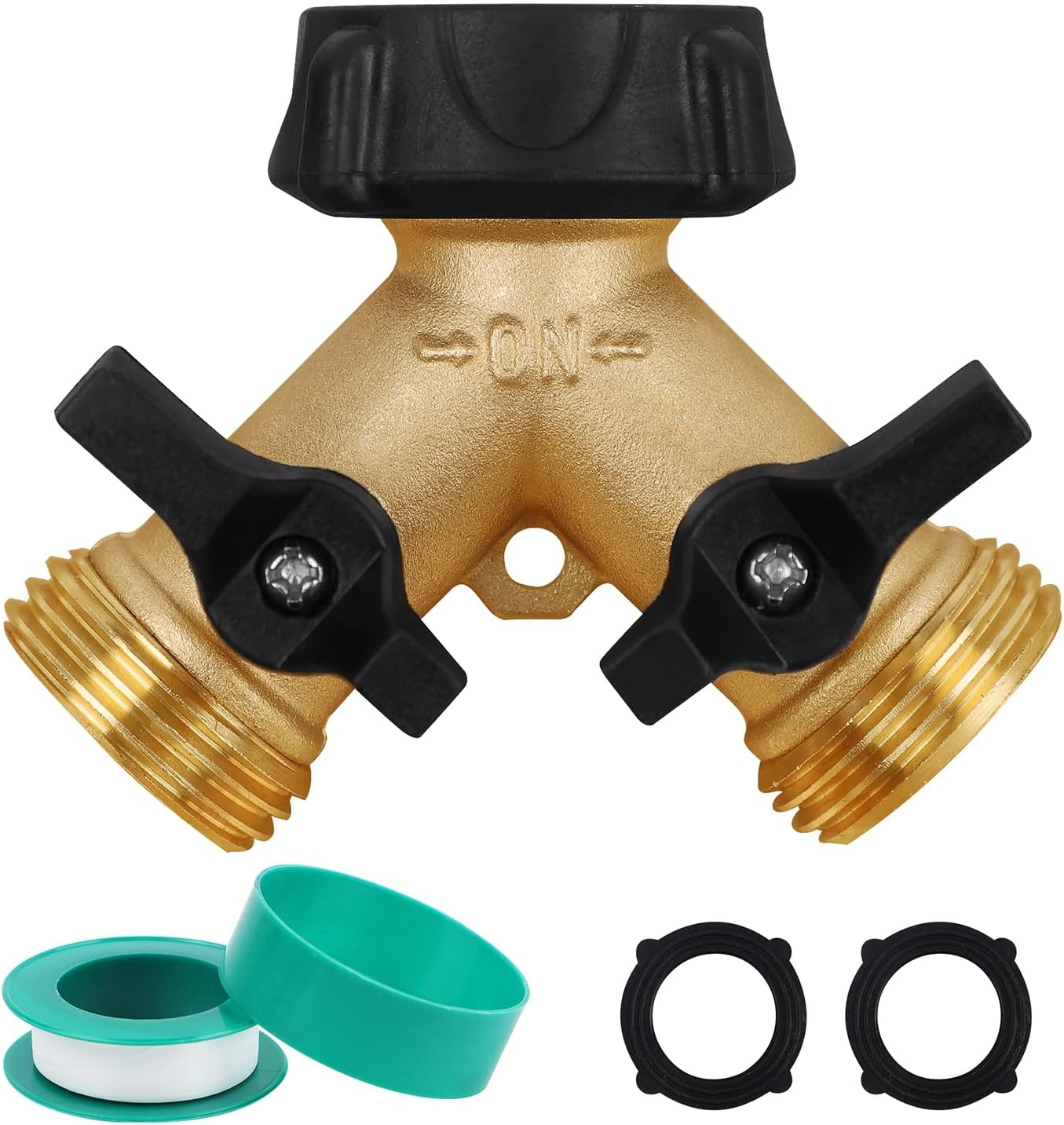 Greenhaus Gardening Heavy-Duty 2-Way Brass Garden Hose Splitter with Individual Shut-Off Valves