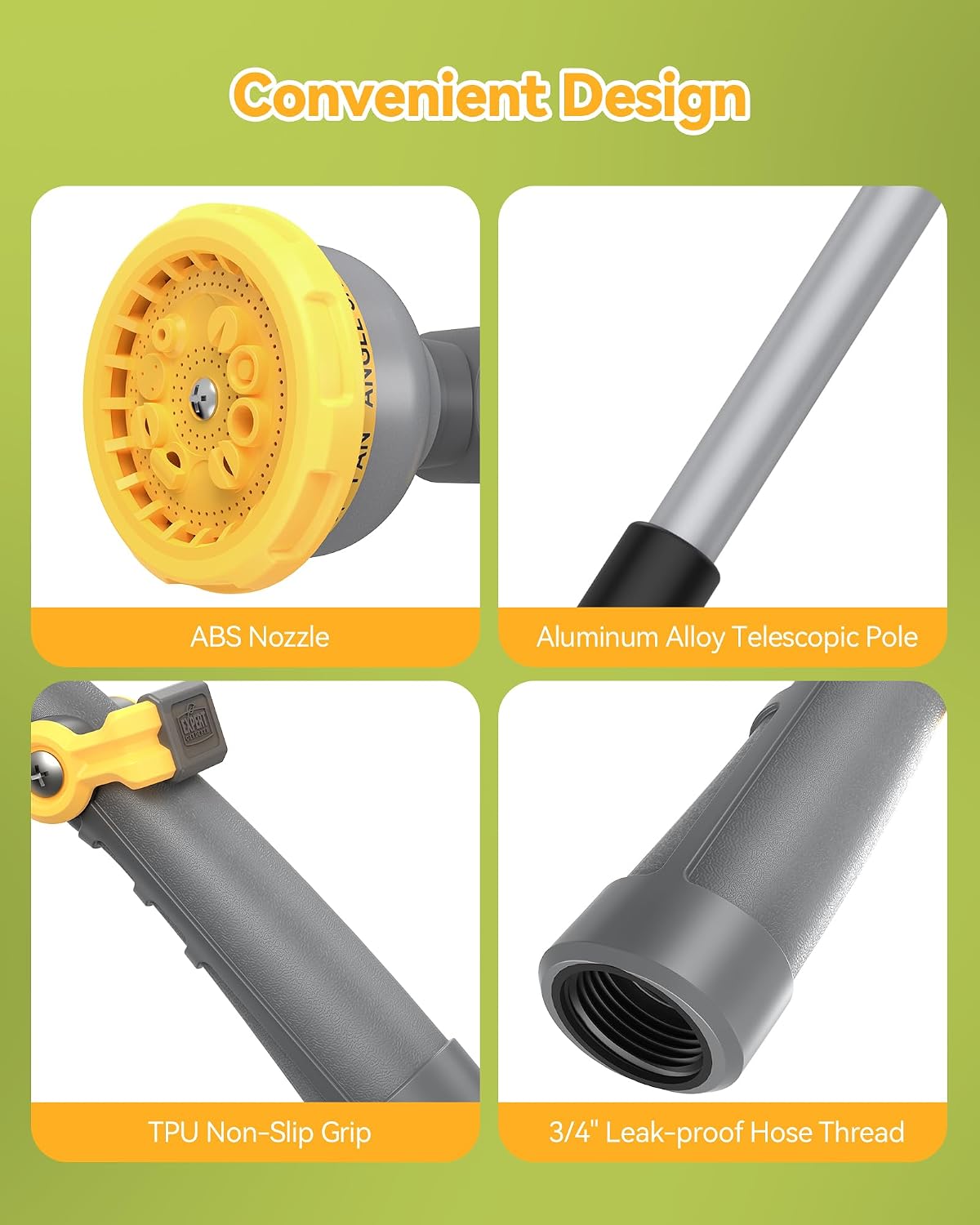 Greenhaus Gardening Adjustable Garden Hose Watering Wand with 180° Swivel Head