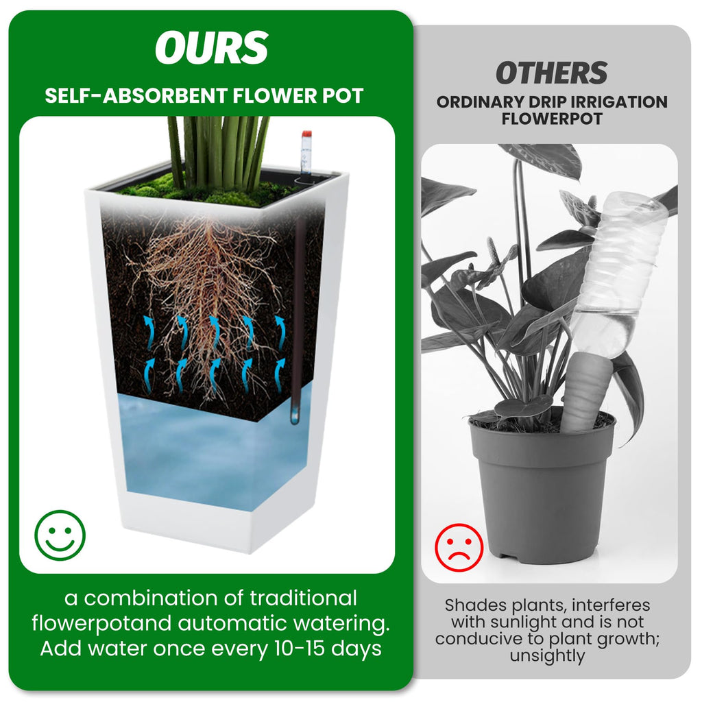 Greenhaus Gardening 16-Inch White Rectangular Self-Watering Planters Set of 2