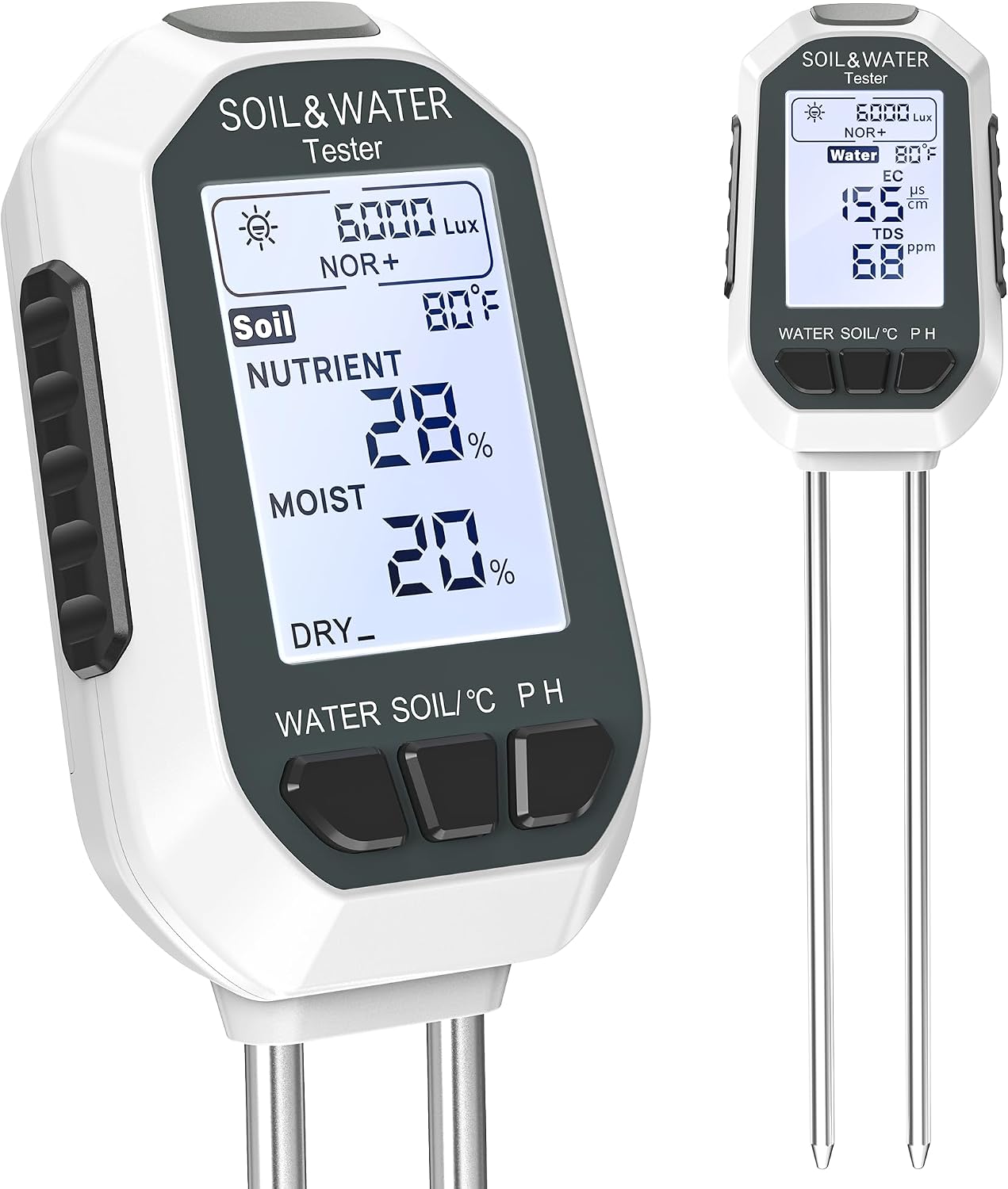 Greenhaus Gardening 7-in-1 Digital Soil Moisture Meter with pH, EC, TDS, Temperature & Light Tester