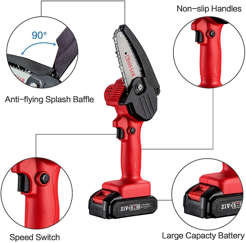 Greenhaus Gardening Handheld Mini Chainsaw for Tree Pruning and Wood Cutting