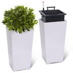 Greenhaus Gardening 23-Inch White Self-Watering Tall Planters Set of 2