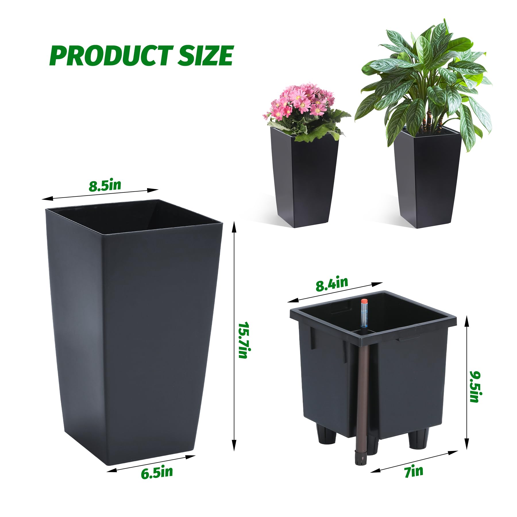 Greenhaus Gardening 16-Inch Rectangular Self-Watering Planters Set of 2