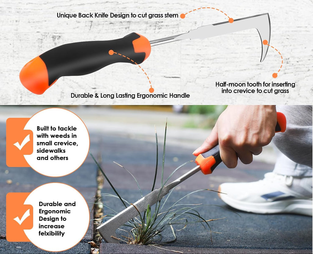 Greenhaus Gardening 2-Piece Stainless Steel Hand Weeder Set with Ergonomic Rubber Handles
