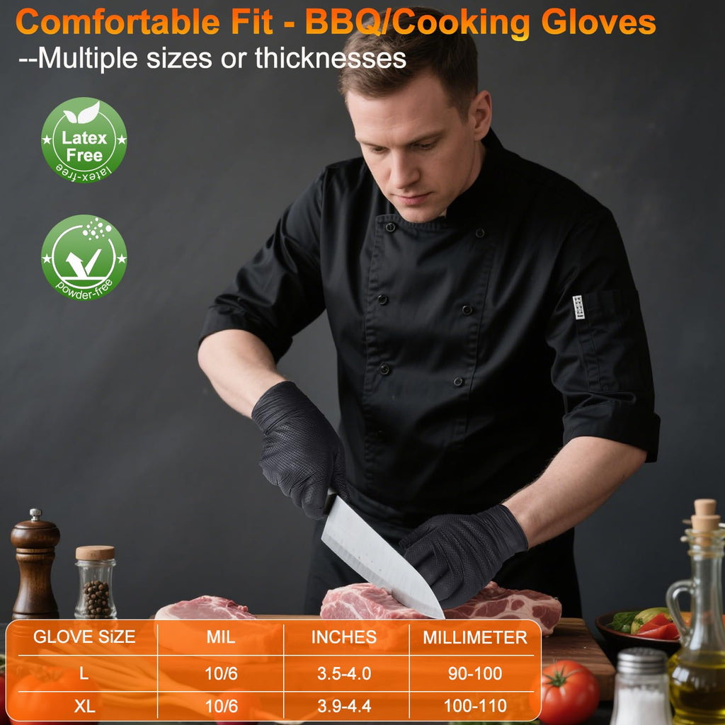 Greenhaus Gardening BBQ Gloves Set with 10 Mil Nitrile Gloves & Cotton Liners