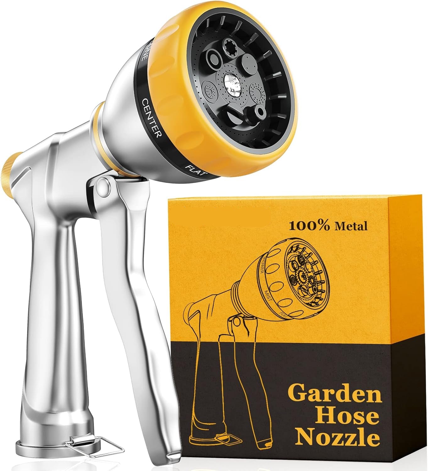 Greenhaus Gardening Heavy Duty Metal Garden Hose Nozzle with 4 Spray Patterns