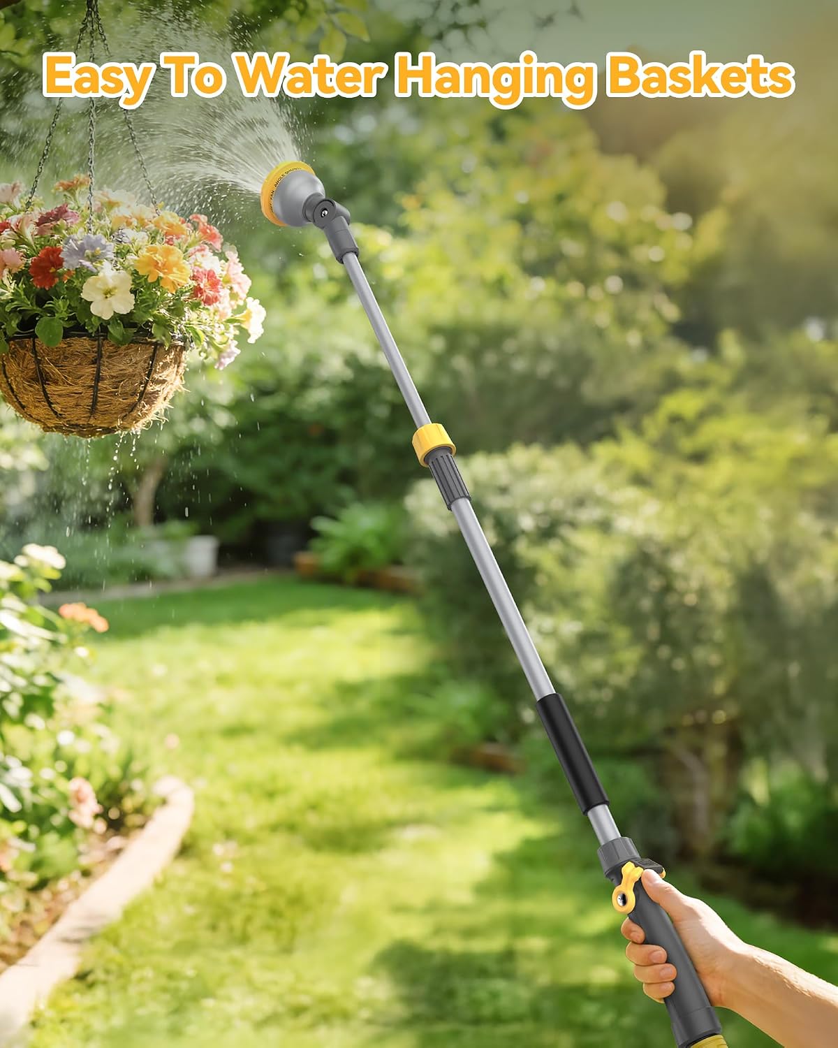 Greenhaus Gardening Adjustable Garden Hose Watering Wand with 180° Swivel Head