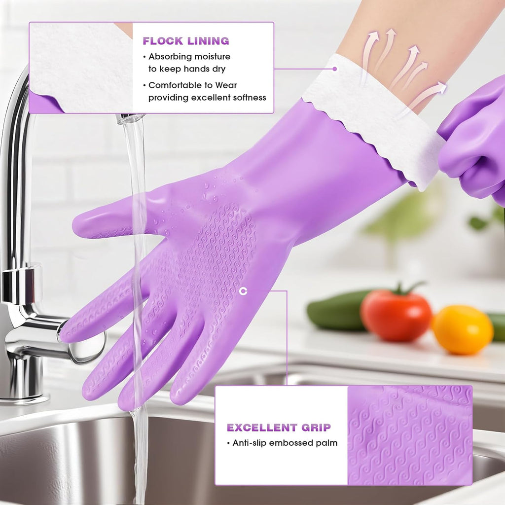 Greenhaus Gardening Reusable Cleaning Gloves, Latex-Free with Cotton Lining, 2 Pairs