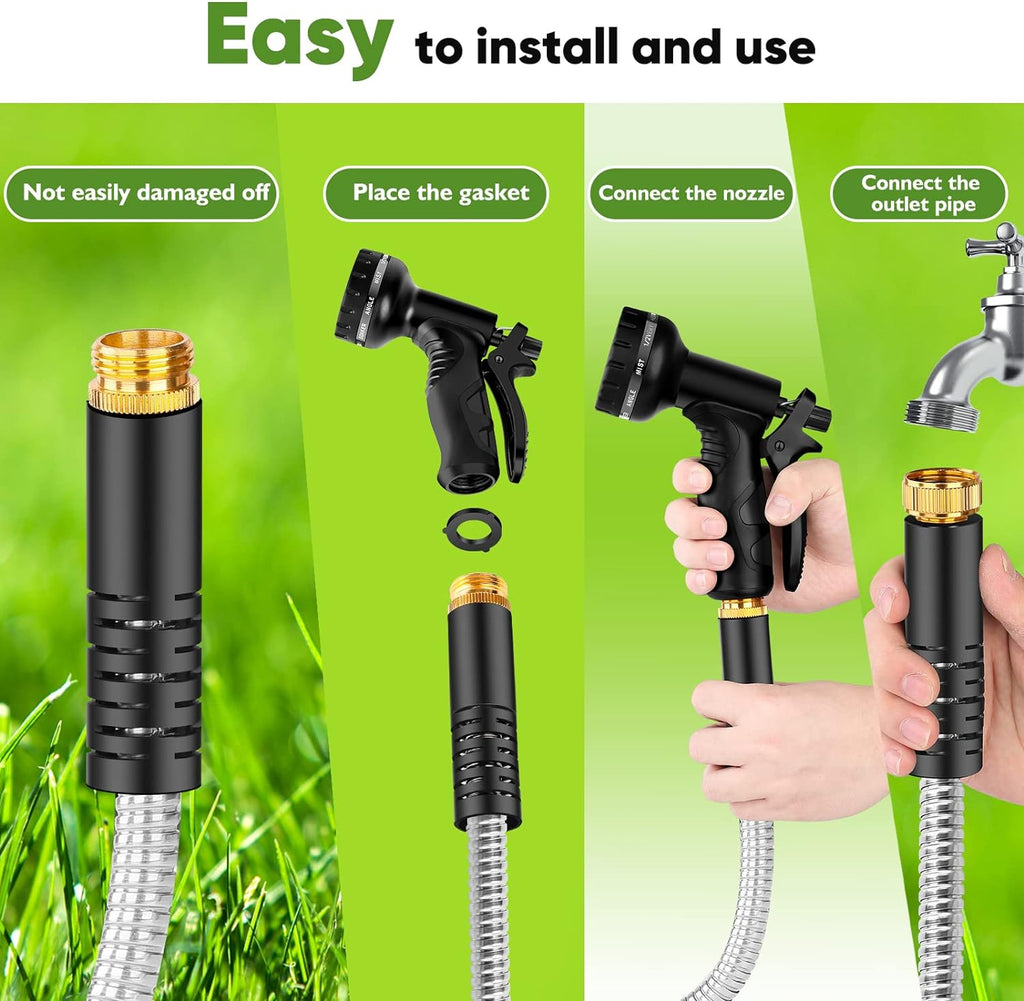 Greenhaus Gardening Heavy-Duty Stainless Steel Garden Hose with Leak-Resistant Fittings