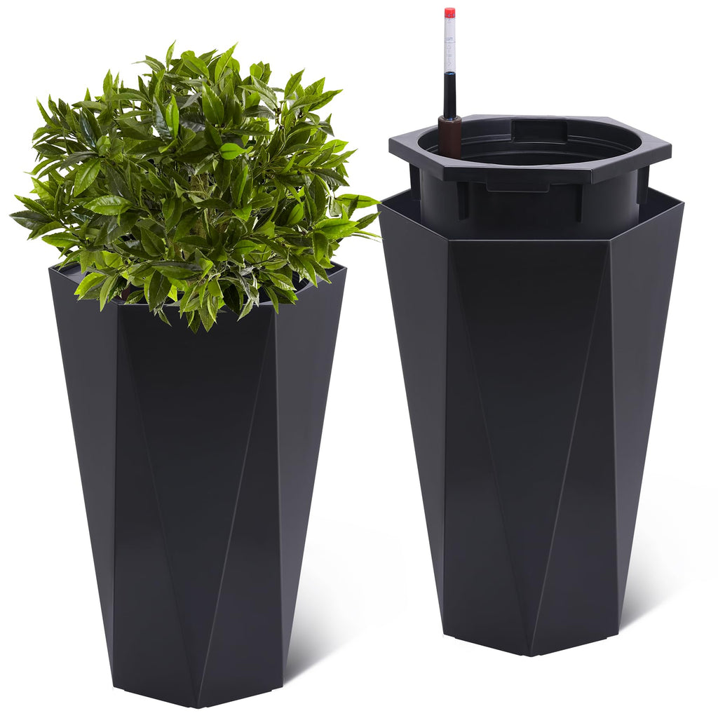 Greenhaus Gardening 23-Inch Tall Planters with Inner Bucket Set of 2