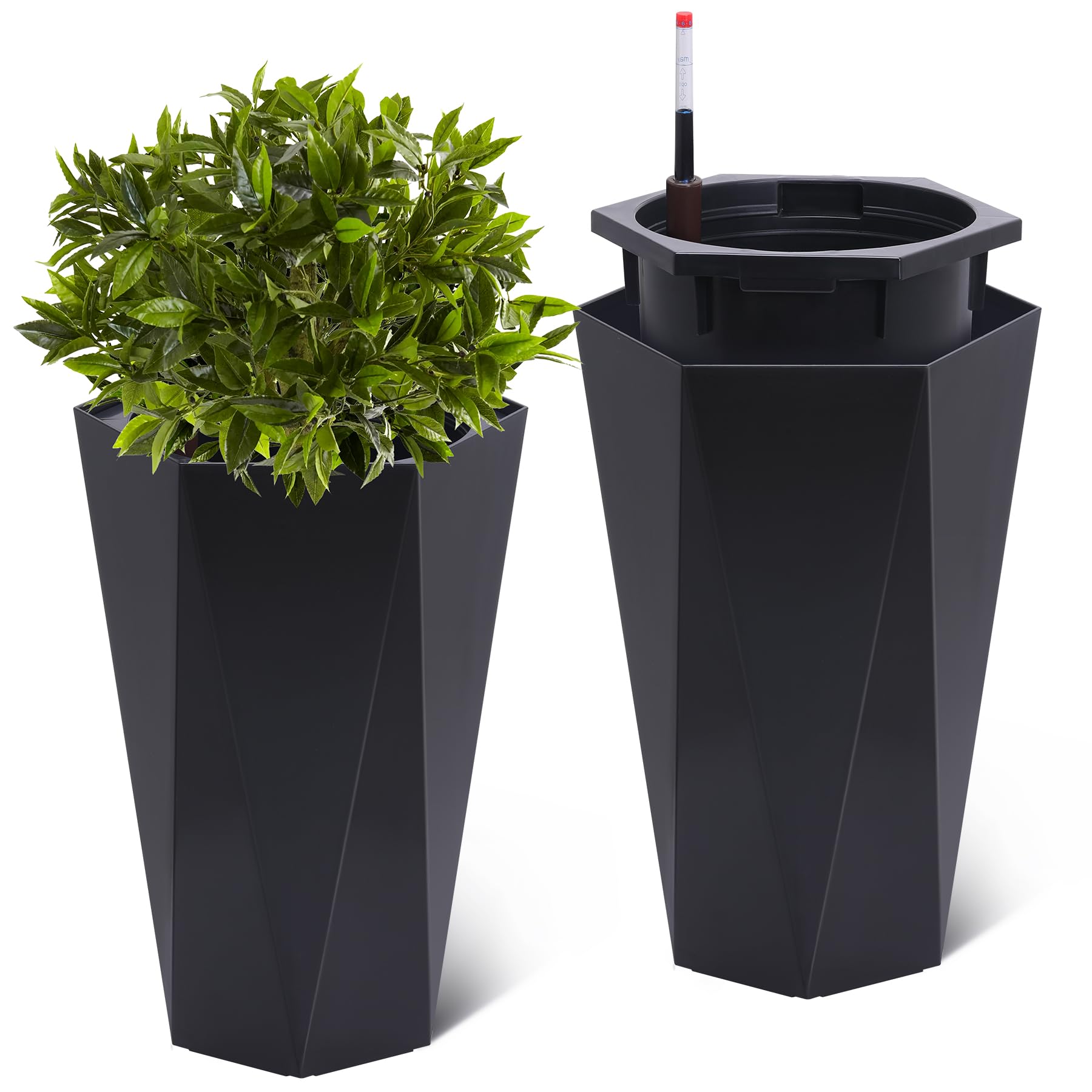 Greenhaus Gardening 23-Inch Tall Planters with Inner Bucket Set of 2