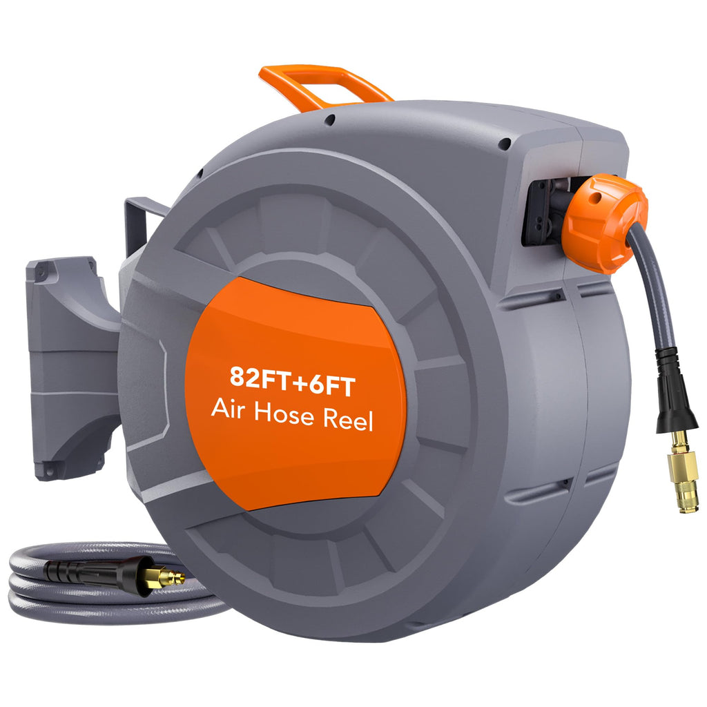 Greenhaus Gardening 82 ft Retractable Air Hose Reel with Auto Rewind & 180° Swivel Bracket