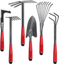 Greenhaus Gardening 6-Piece Heavy-Duty Garden Hand Tool Set with Trowel, Rakes, Hoe & Crack Weeder