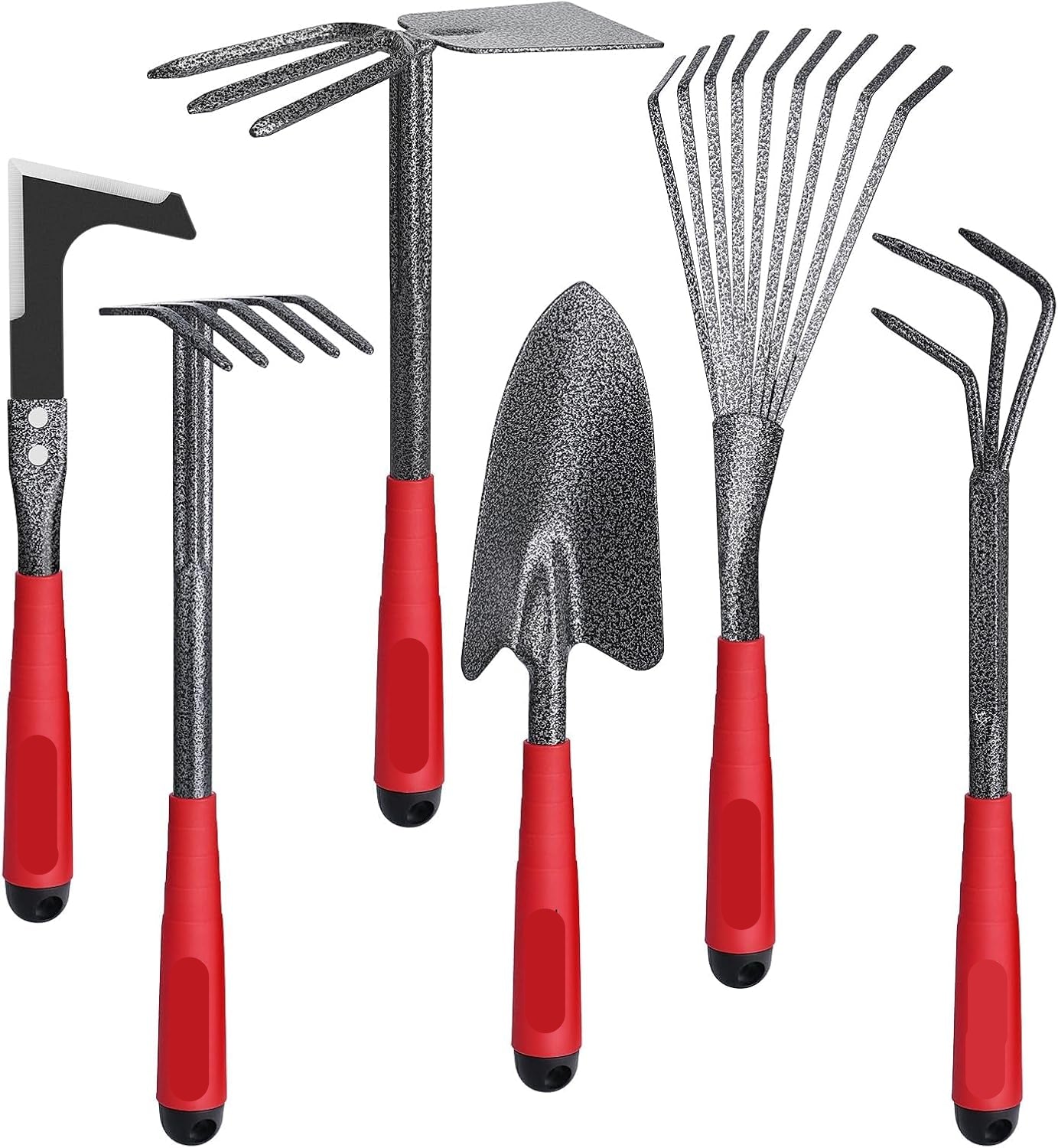 Greenhaus Gardening 6-Piece Heavy-Duty Garden Hand Tool Set with Trowel, Rakes, Hoe & Crack Weeder