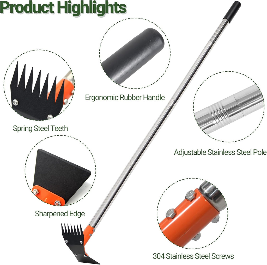 Greenhaus Gardening Professional Weeding Hoe with Spring Steel Rake Head