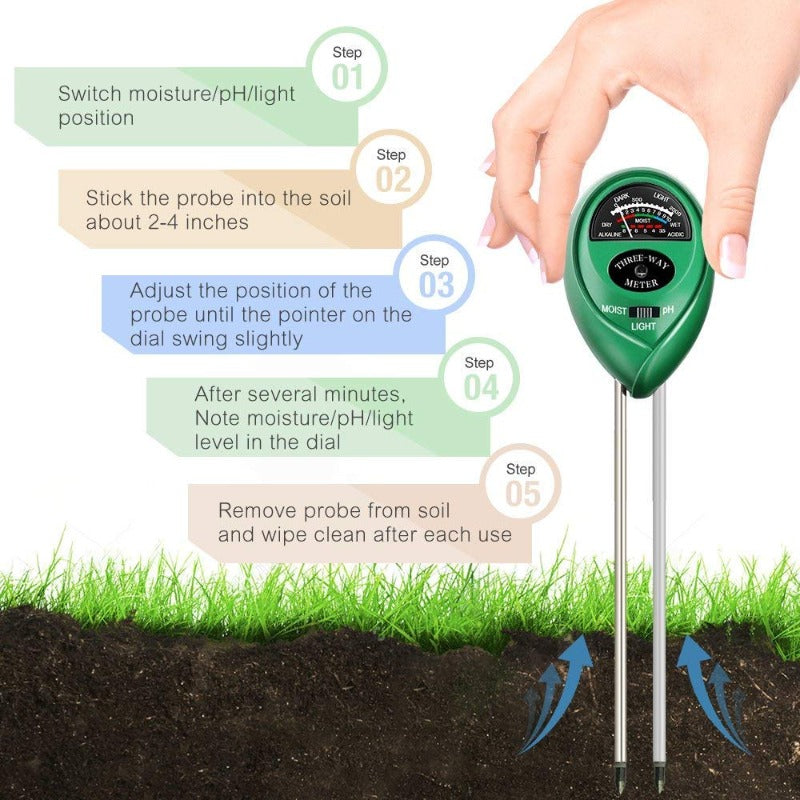 Greenhaus Gardening 3-in-1 Soil Moisture Meter with pH and Light Tester