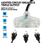 Greenhaus Gardening Heavy Duty Retractable Power Cord Reel with 3 Lighted Outlets
