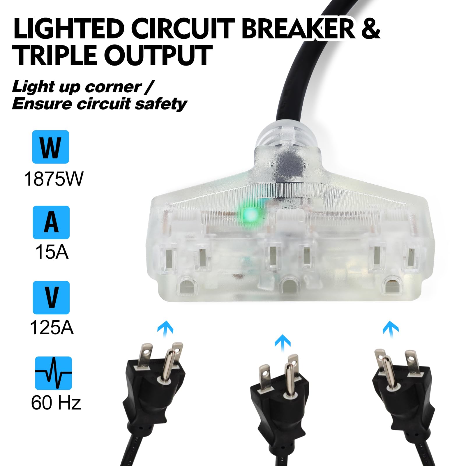 Greenhaus Gardening Heavy Duty Retractable Power Cord Reel with 3 Lighted Outlets