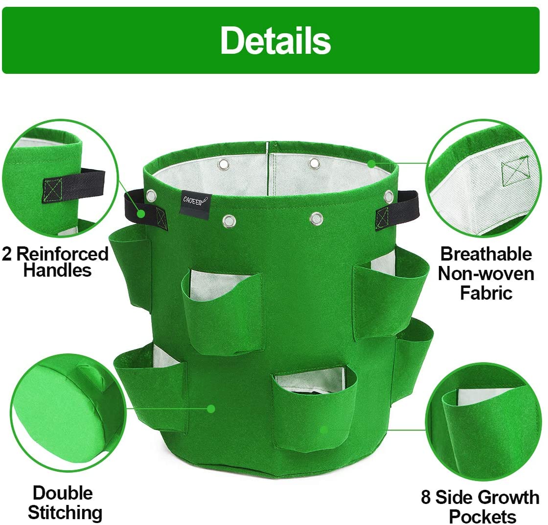 Greenhaus Gardening Strawberry Grow Bags with 8 Side Planting Pockets