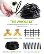 Greenhaus Gardening Complete Drip Irrigation System Kit with Adjustable Emitters, Brass Splitter & Flexible Tubing