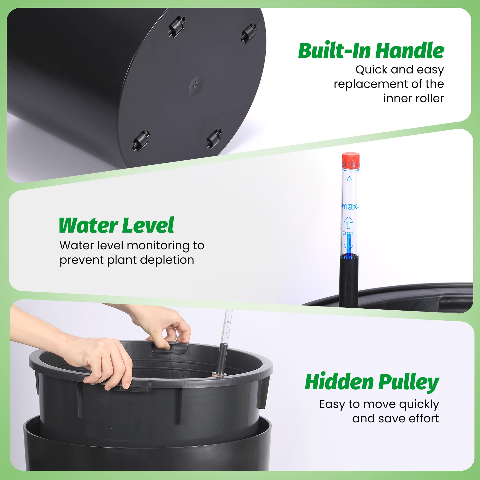 Greenhaus Gardening 20-Inch Self-Watering Round Planters Set of 2