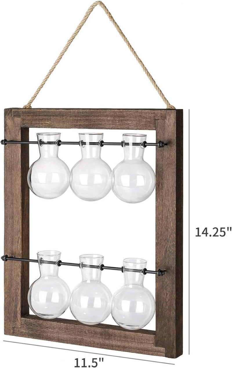 Greenhaus Gardening Wooden Plant Propagation Stand with Glass Bulb Vases