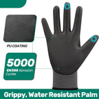 Greenhaus Gardening PU-Coated Safety Work Gloves with Touchscreen Fingers, 12 Pairs