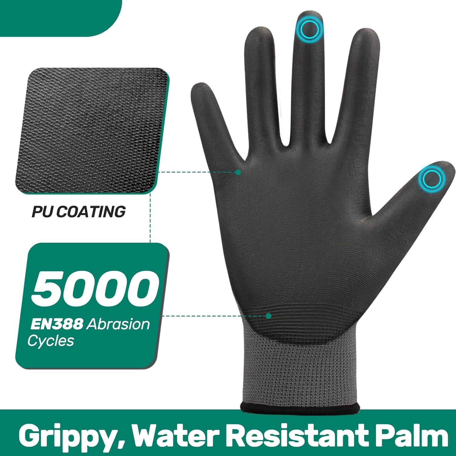Greenhaus Gardening PU-Coated Safety Work Gloves with Touchscreen Fingers, 12 Pairs
