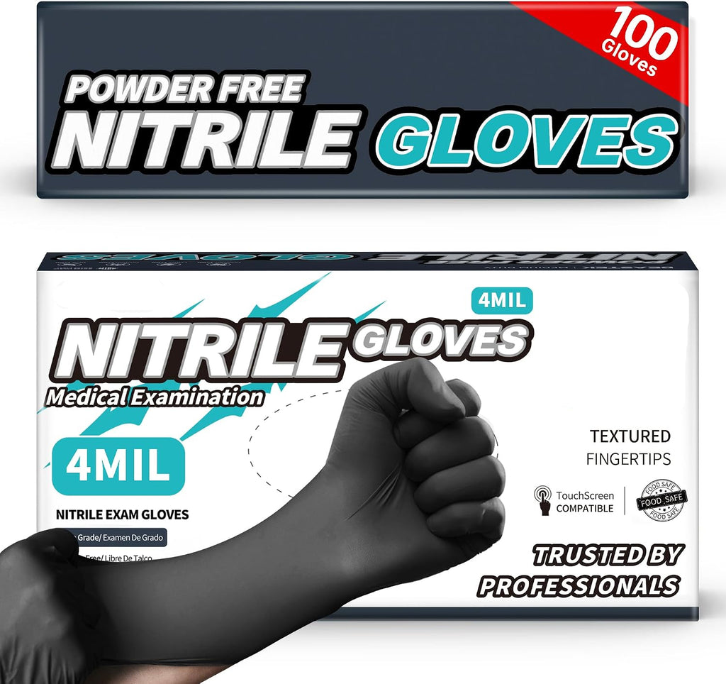 Greenhaus Gardening Black Nitrile Exam Gloves, 4 Mil, Latex-Free & Powder-Free, 100 Count