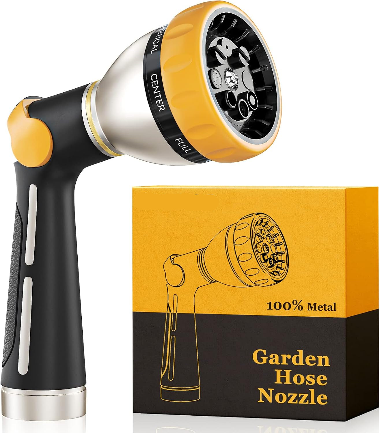 Greenhaus Gardening Heavy Duty Metal Garden Hose Nozzle with 4 Spray Patterns