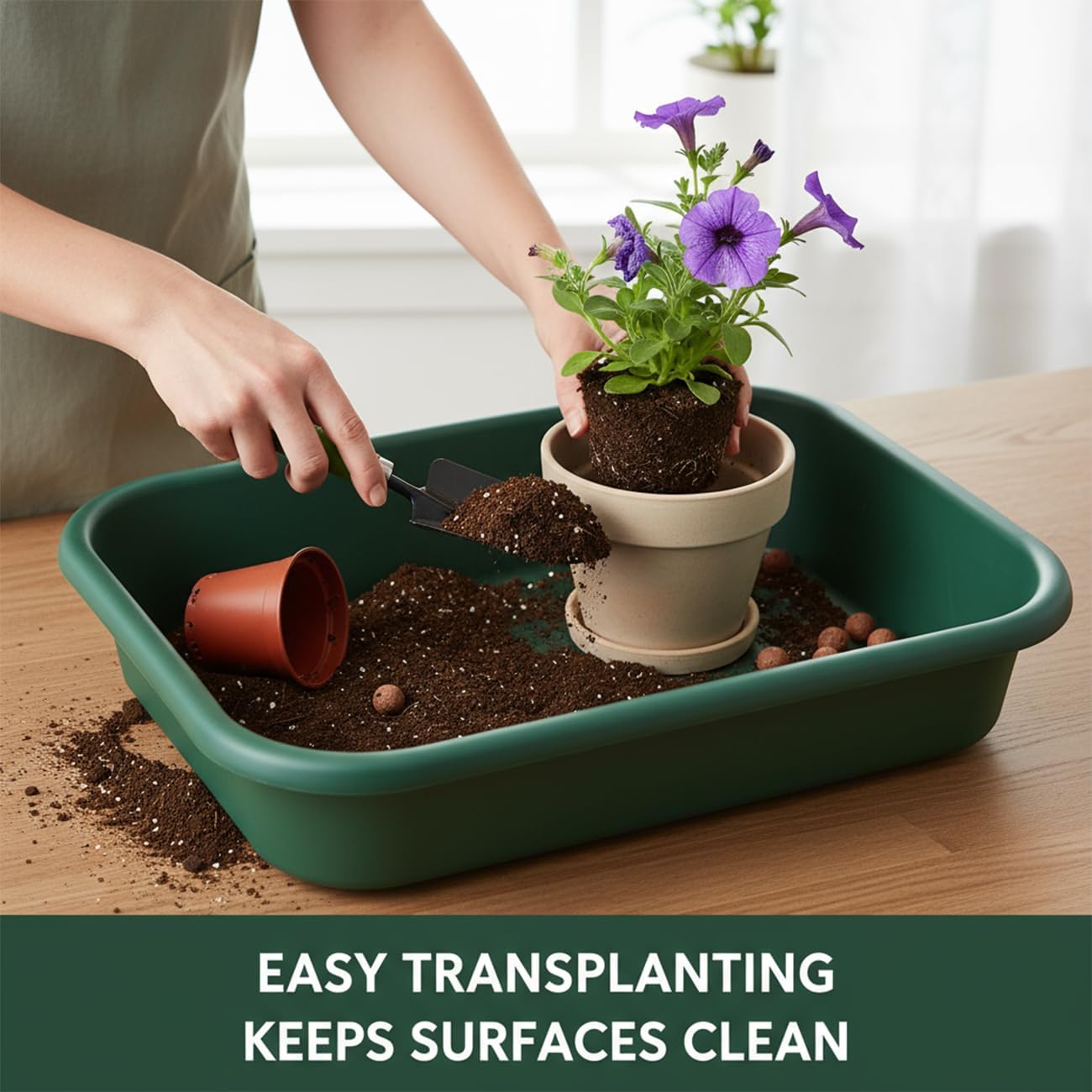 Greenhaus Gardening Extra-Large Heavy-Duty Potting Tray Set for Repotting, Soil Mixing & Bottom Watering – 2 Pack