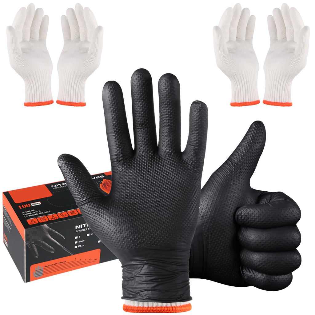 Greenhaus Gardening BBQ Gloves Set with 10 Mil Nitrile Gloves & Cotton Liners