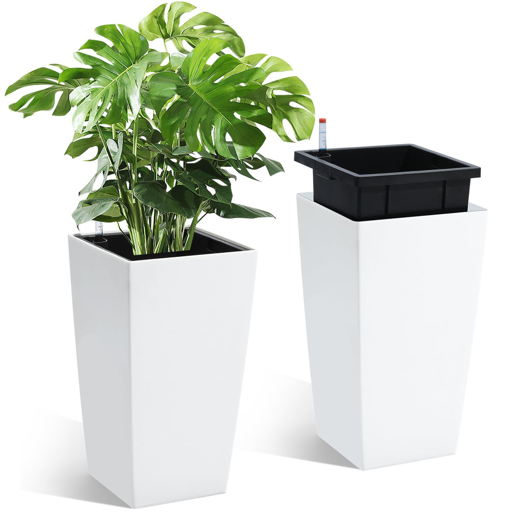 Greenhaus Gardening 16-Inch White Rectangular Self-Watering Planters Set of 2