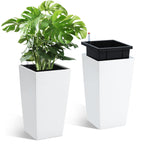 Greenhaus Gardening 16-Inch White Rectangular Self-Watering Planters Set of 2