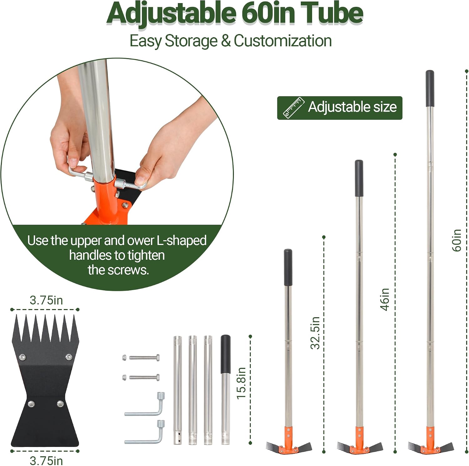 Greenhaus Gardening Professional Weeding Hoe with Spring Steel Rake Head