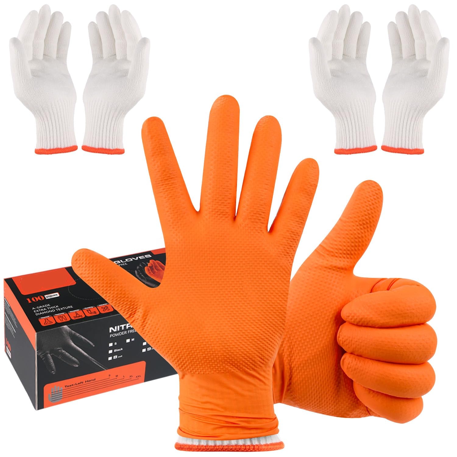 Greenhaus Gardening BBQ Gloves Set with 10 Mil Nitrile Gloves & Cotton Liners
