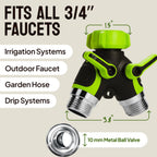 Greenhaus Gardening Heavy Duty 2-Way Garden Hose Splitter with Dual Shut-Off Valves