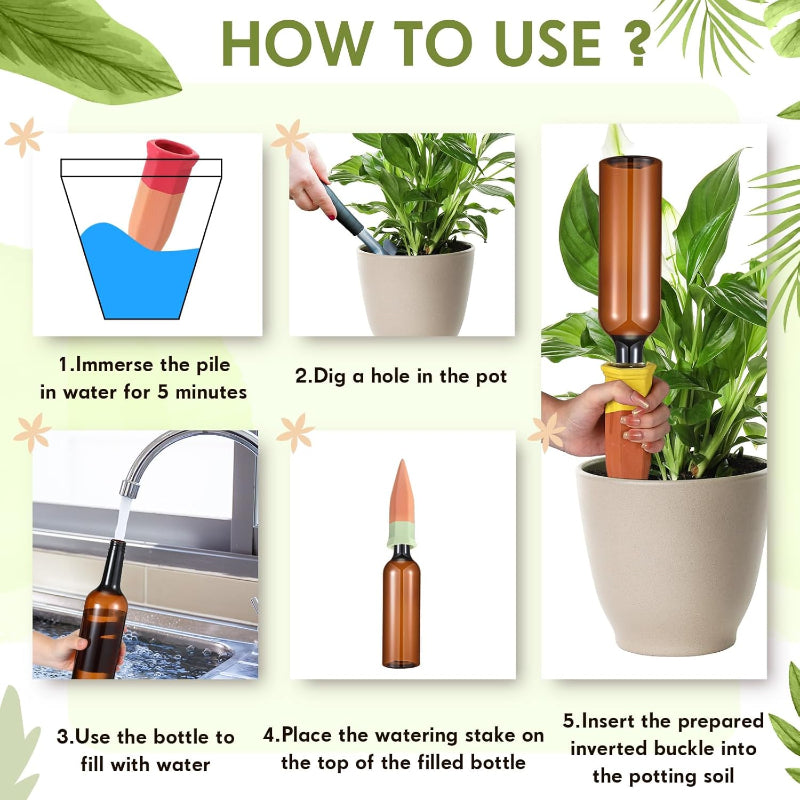 Greenhaus Gardening Terracotta Plant Watering Spikes with 25oz Bottles
