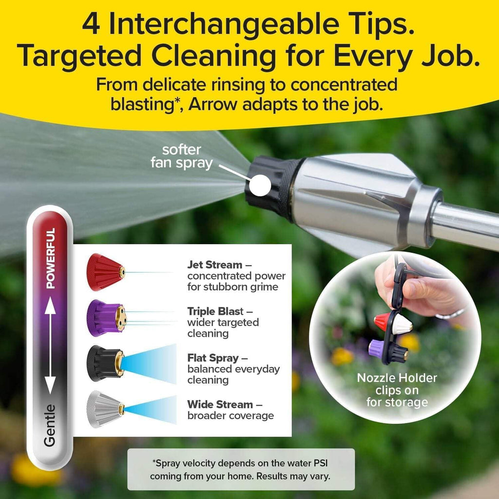 Greenhaus Gardening Multi-Pattern Garden Hose Nozzle with 4 Interchangeable Spray Tips
