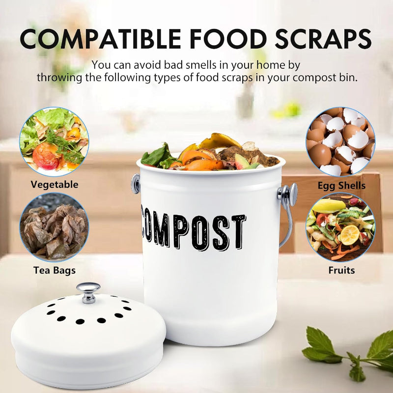 Greenhaus Gardening Indoor Compost Bin with Airtight Lid