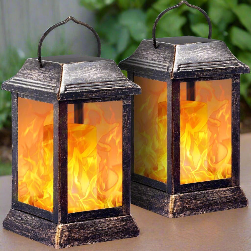 Greenhaus Gardening Decorative Solar Flame Lanterns 2-Pack