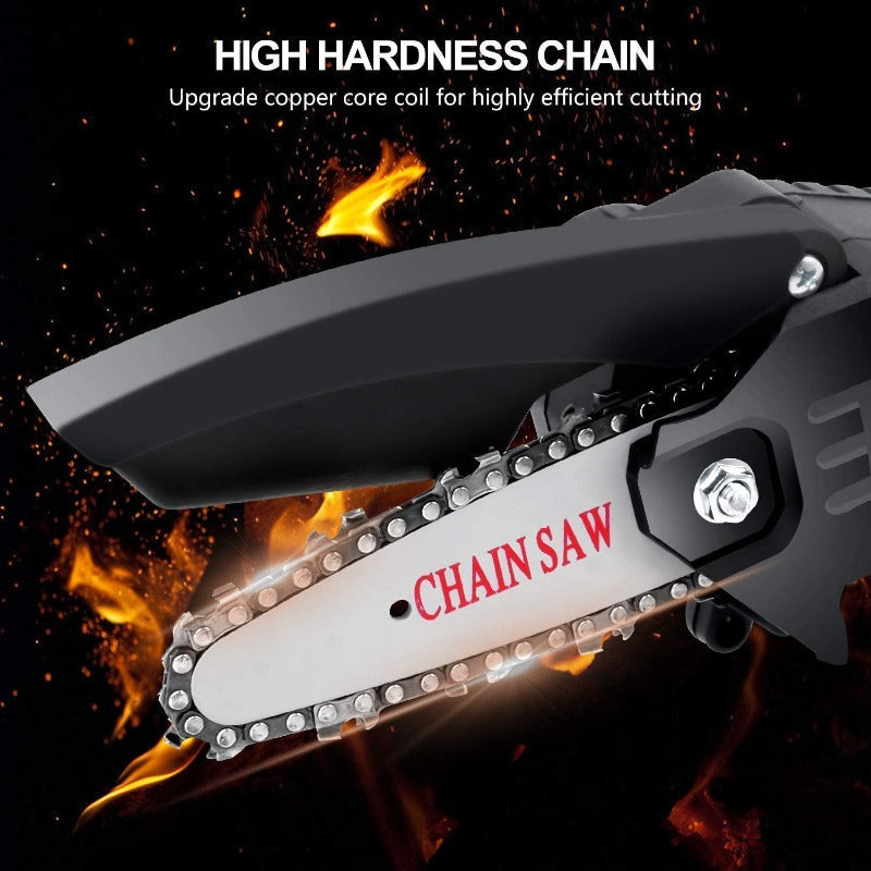 Greenhaus Gardening Handheld Mini Chainsaw for Tree Pruning and Wood Cutting