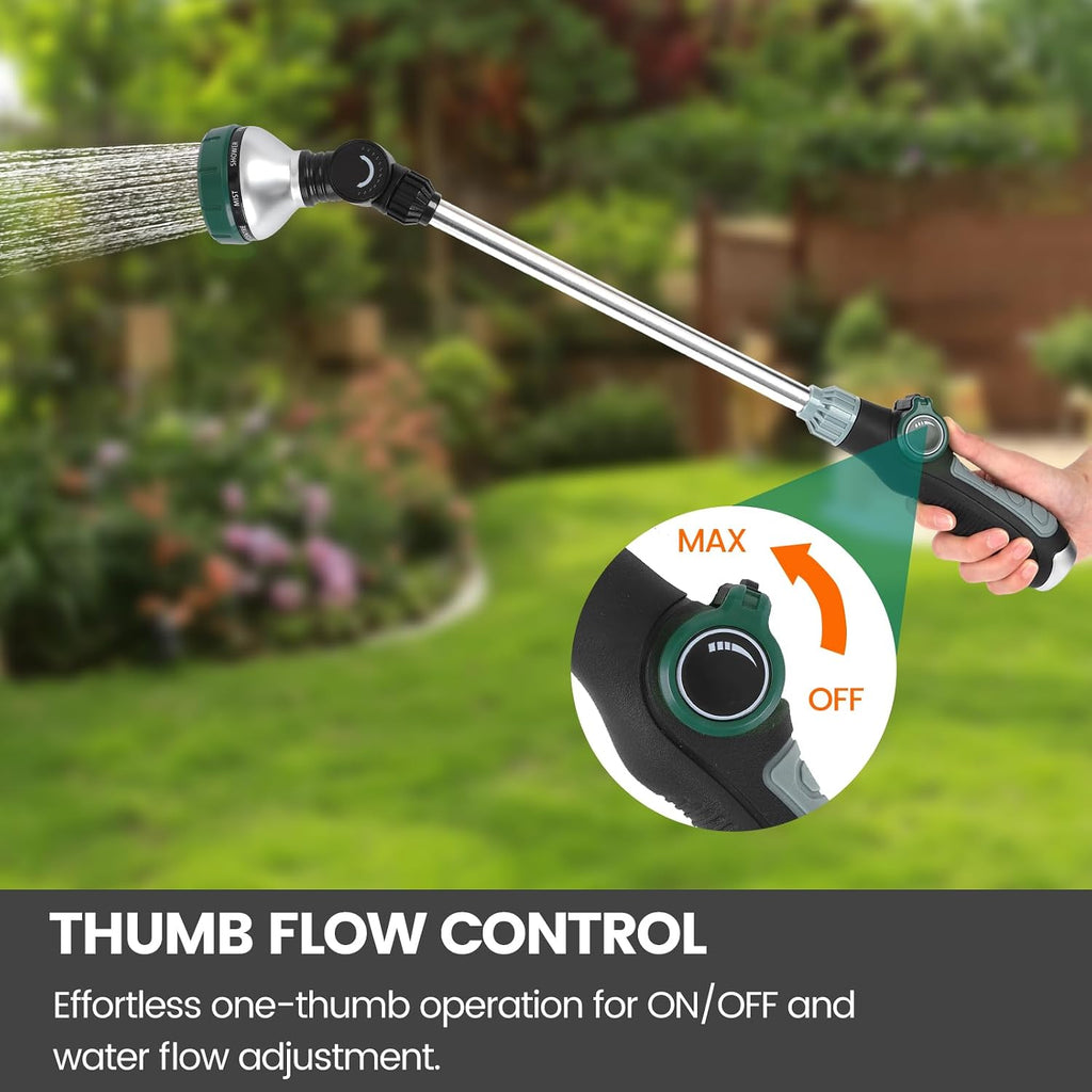 Greenhaus Gardening 24-Inch Watering Wand with 8 Spray Patterns & Pivoting Head
