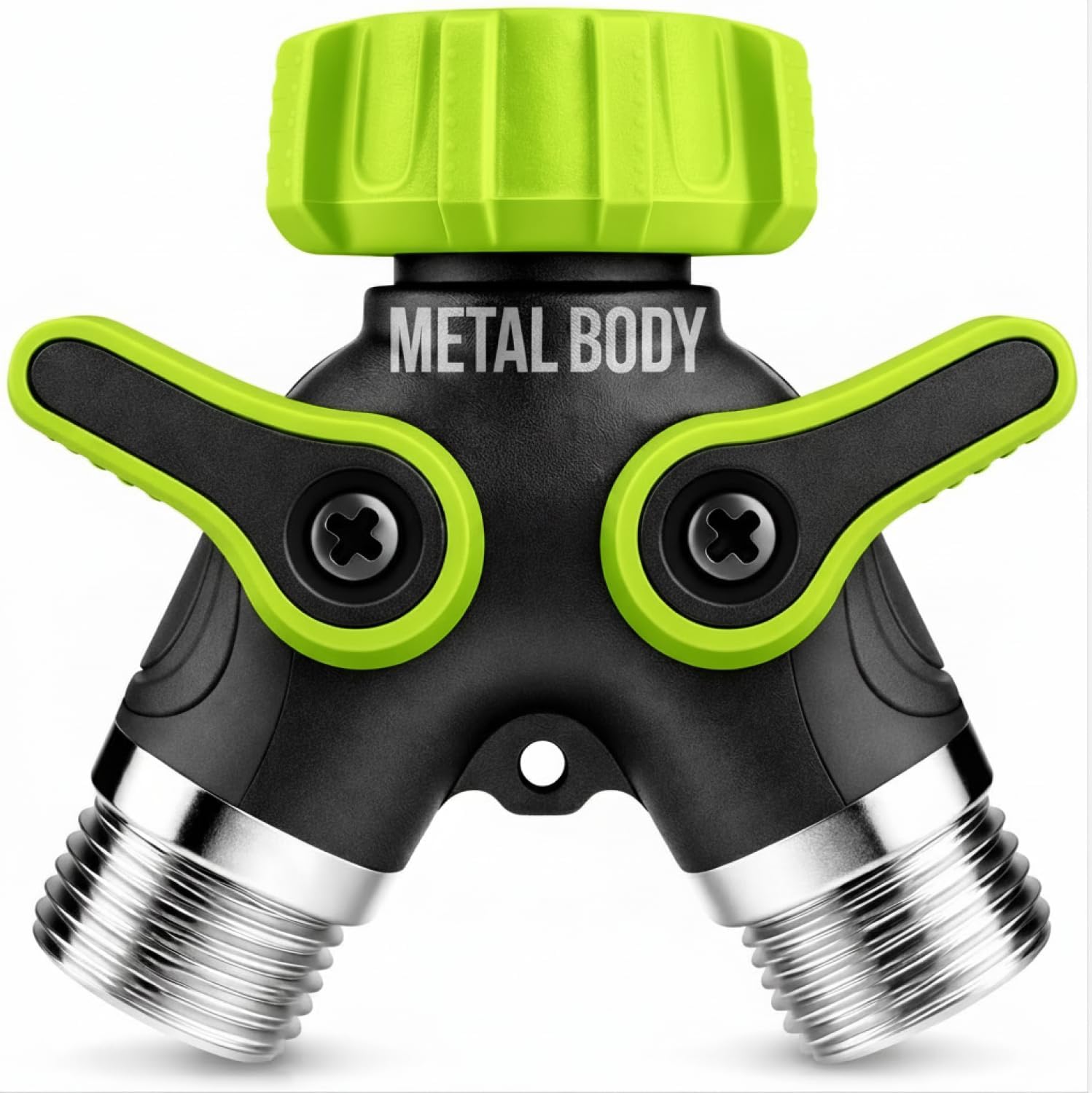 Greenhaus Gardening Heavy Duty 2-Way Garden Hose Splitter with Dual Shut-Off Valves