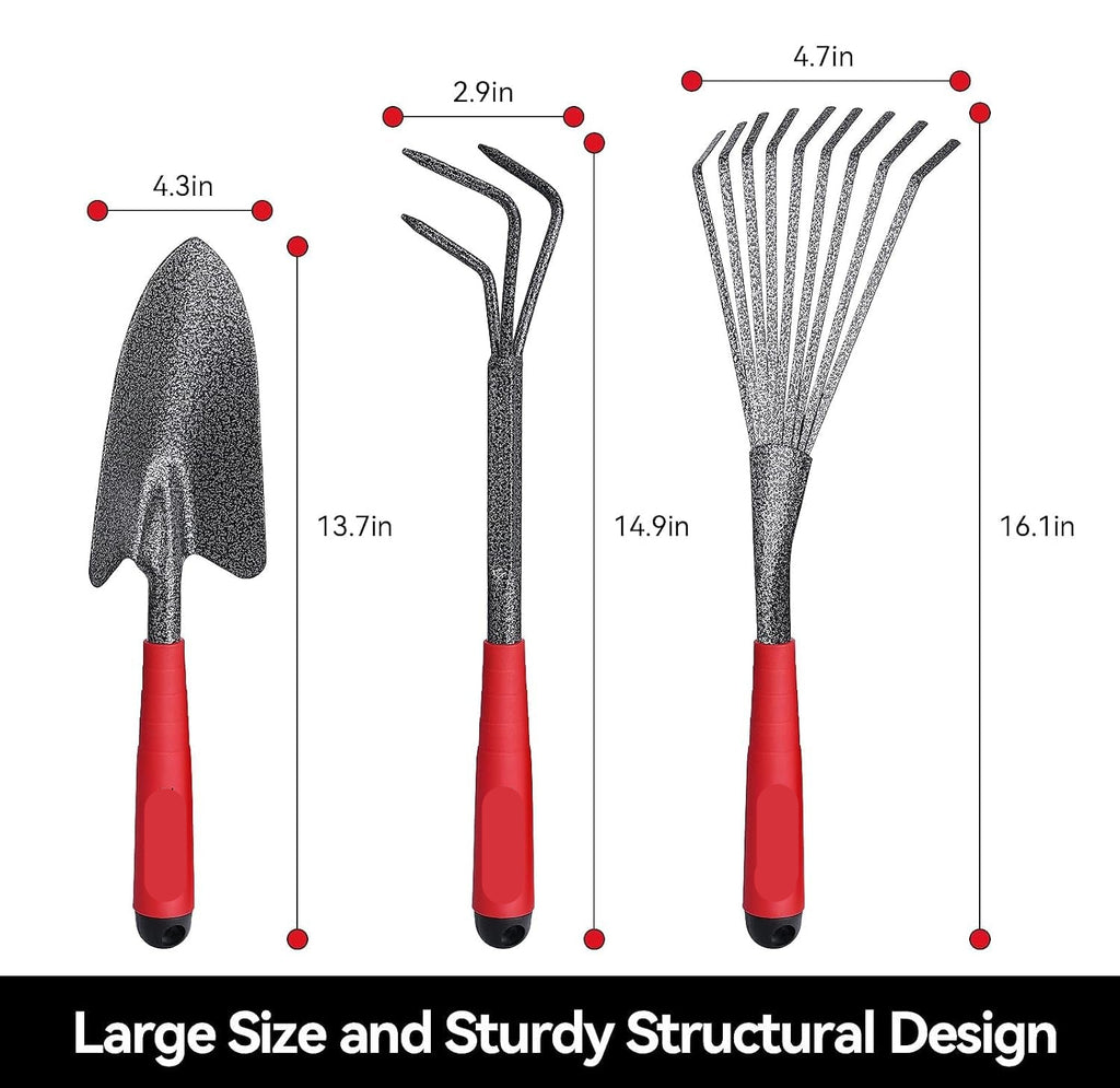 Greenhaus Gardening 6-Piece Heavy-Duty Garden Hand Tool Set with Trowel, Rakes, Hoe & Crack Weeder