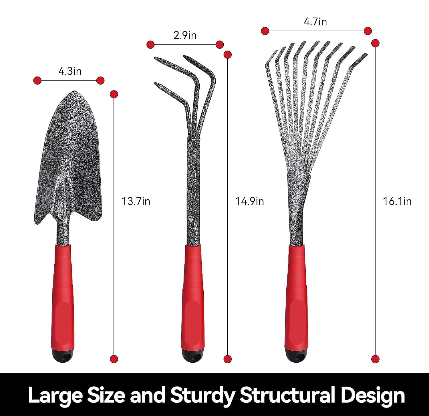 Greenhaus Gardening 6-Piece Heavy-Duty Garden Hand Tool Set with Trowel, Rakes, Hoe & Crack Weeder